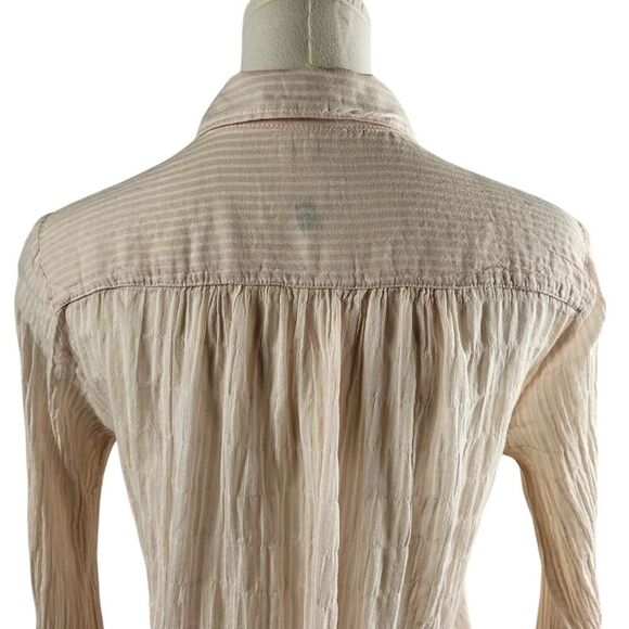 LOFT The Softened Shirt X-Small Crinkled Cotton Semi Sheer Pink White Stripes - Picture 9 of 13